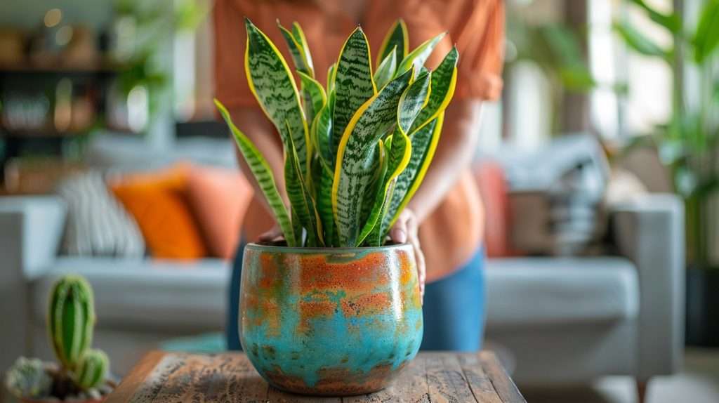 Beautiful Snake plant in a blue pot. Snake plant light requirements