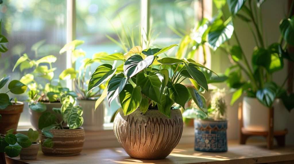 A philodendron plant sits in a window. Philodendron light preferences